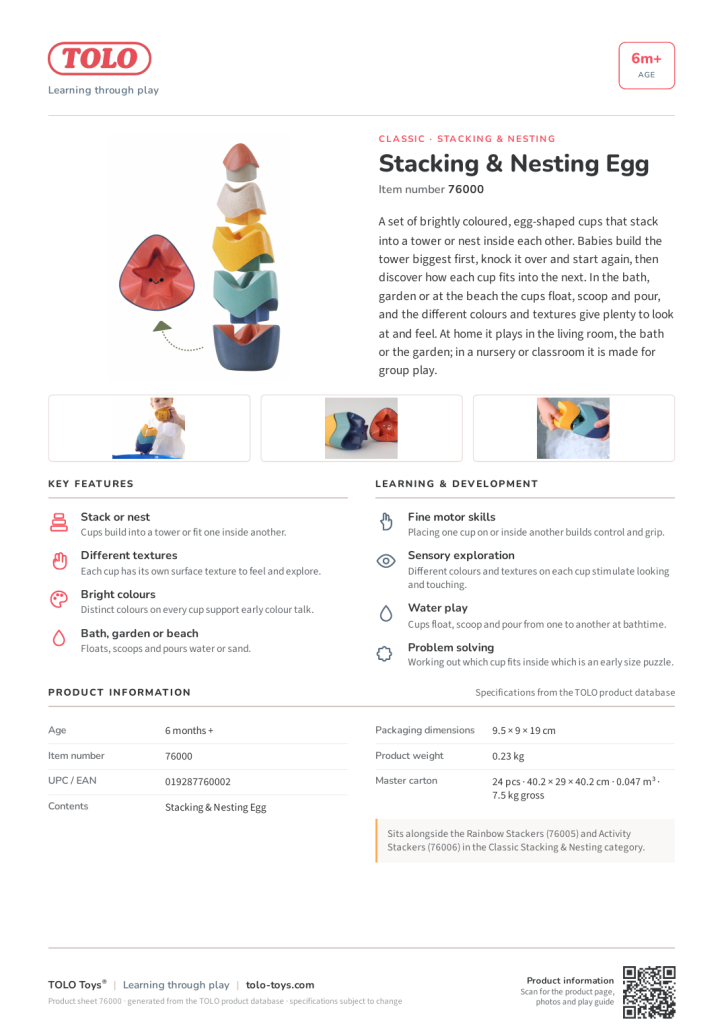 Product sheet · Stacking & Nesting Egg