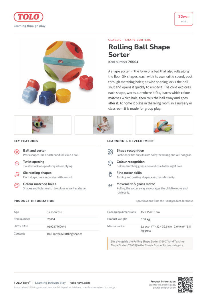 Product sheet · Rolling Ball Shape Sorter