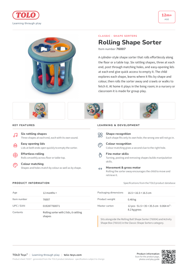 Product sheet · Rolling Shape Sorter