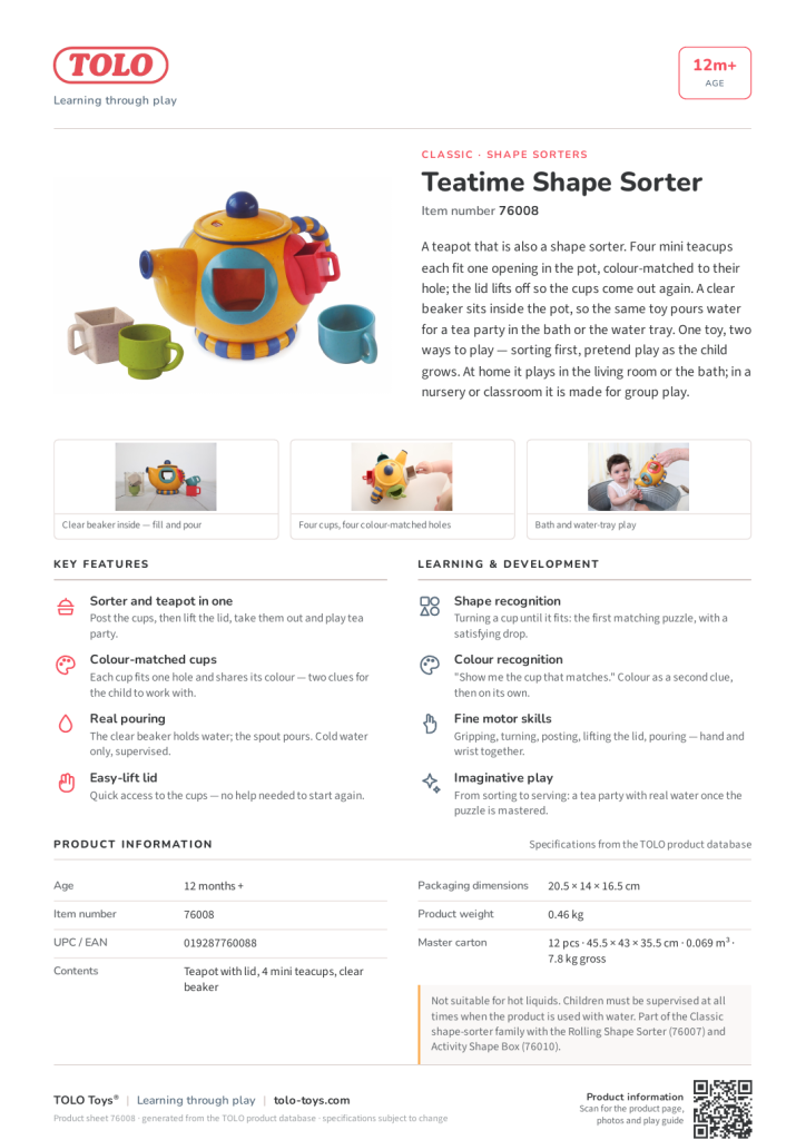 Product sheet · Teatime Shape Sorter