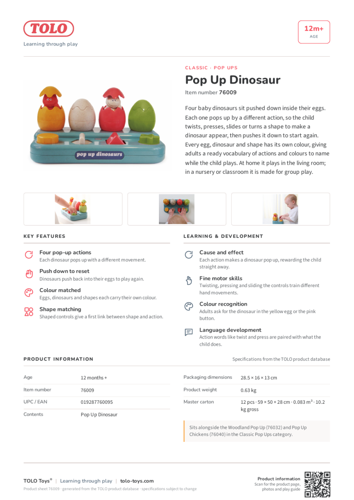 Product sheet · Pop Up Dinosaur