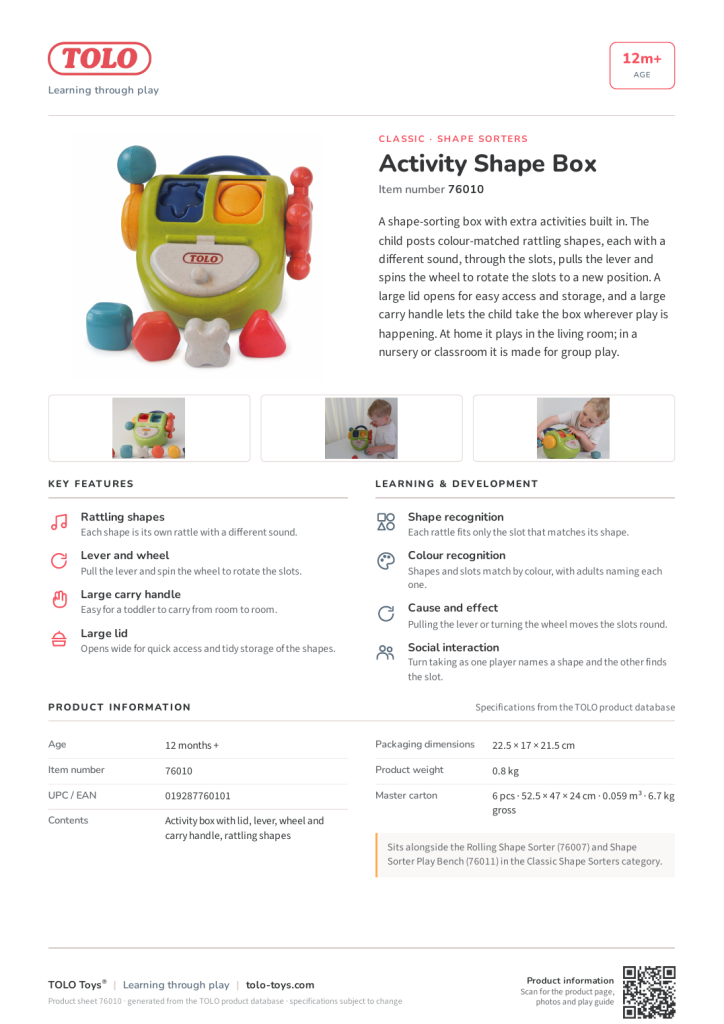 Product sheet · Activity Shape Box