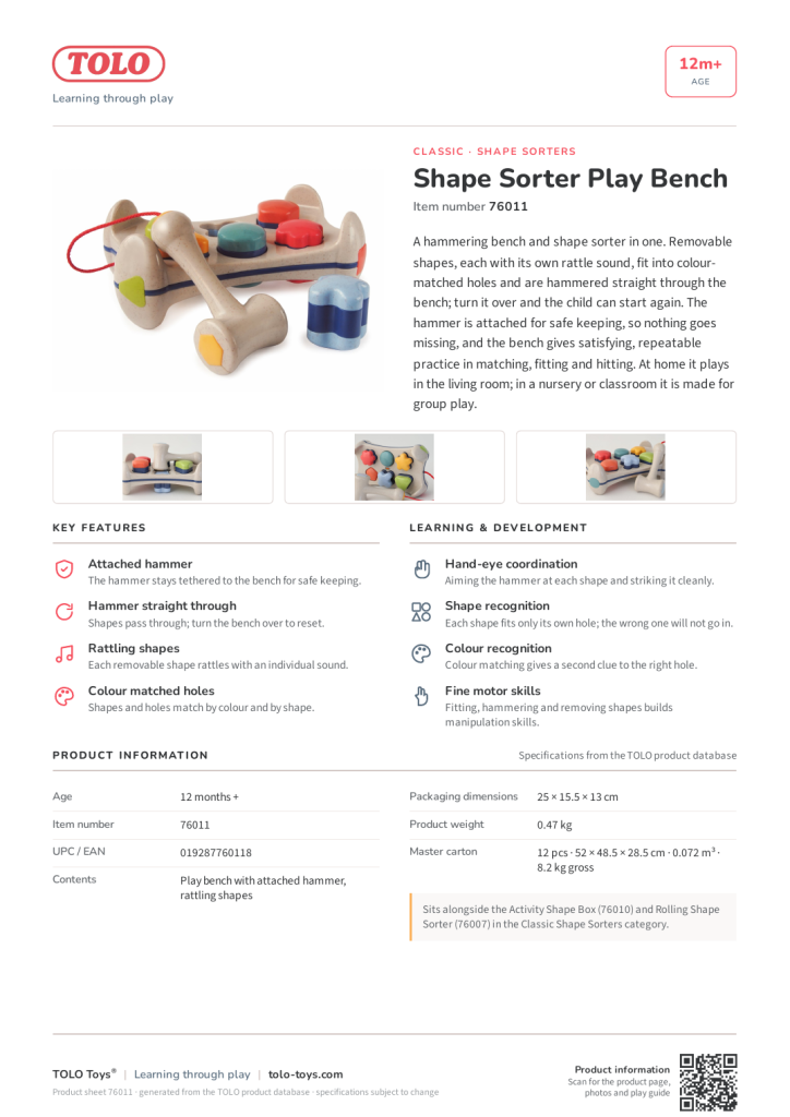 Product sheet · Shape Sorter Play Bench