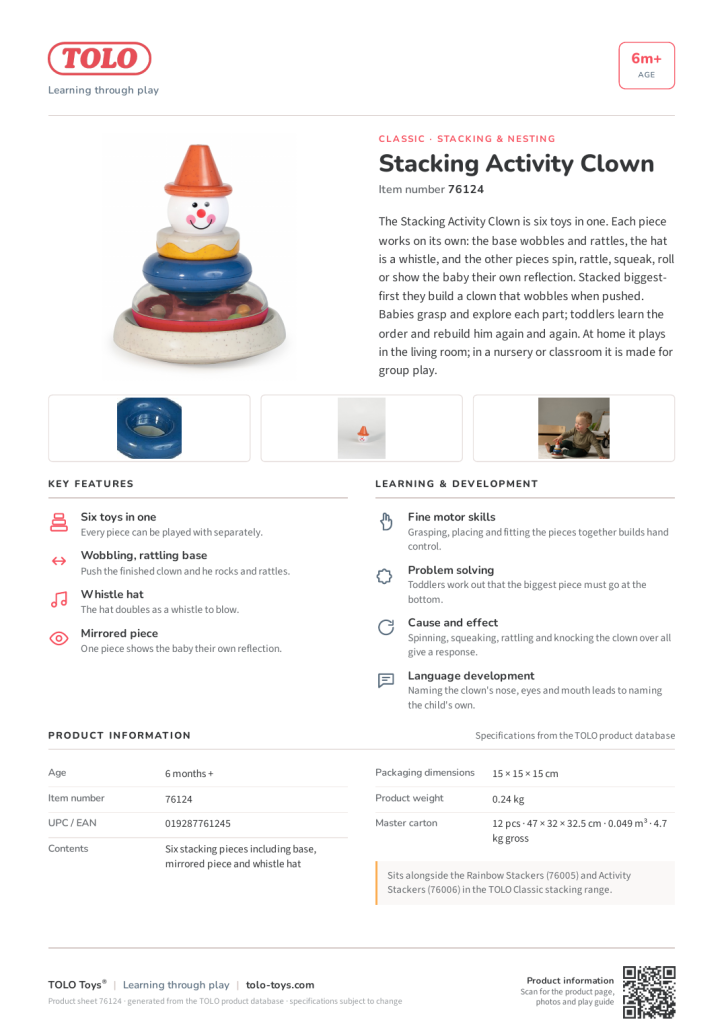 Product sheet · Stacking Activity Clown